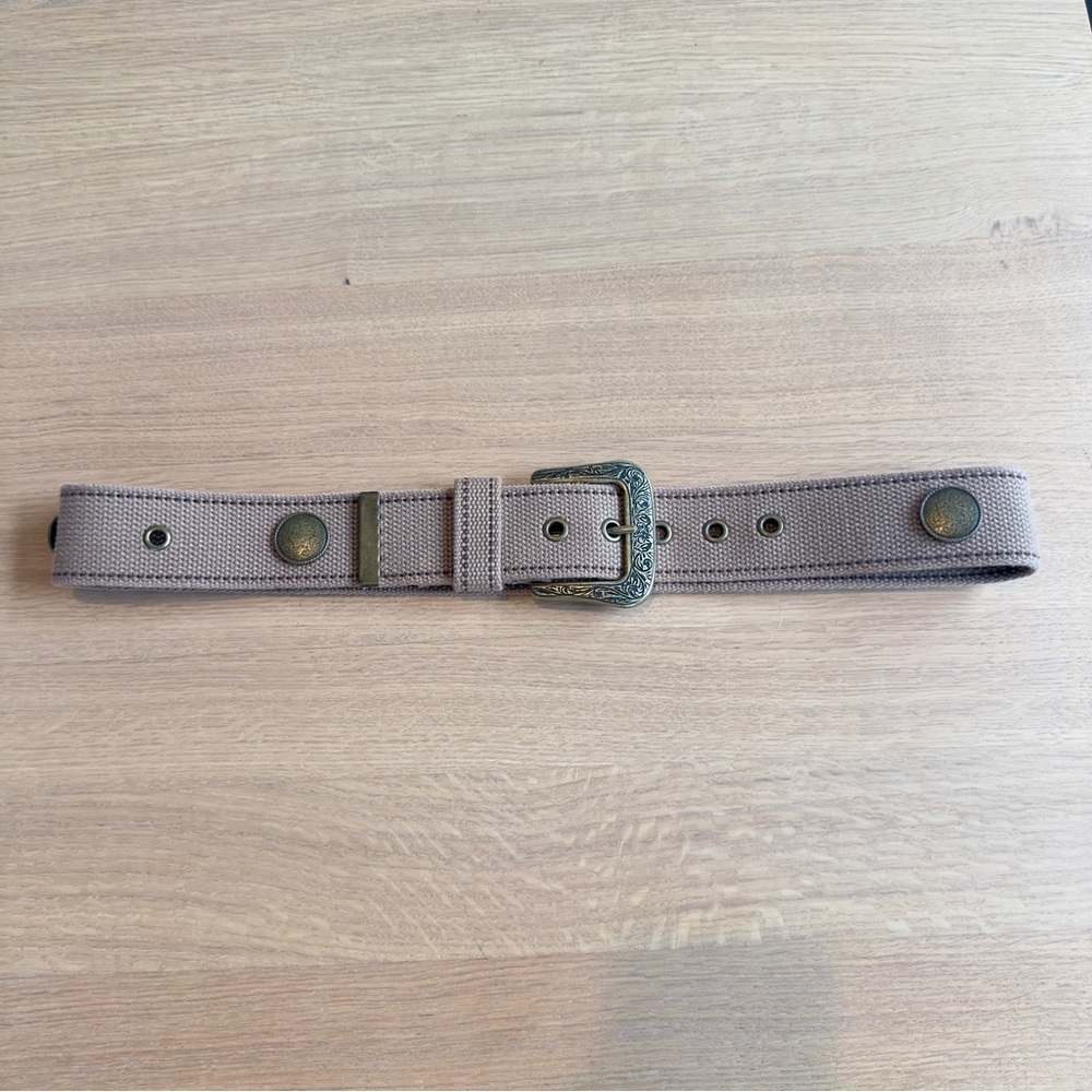 Vintage Y2K 90s Canvas Woven Belt Grommets Tan/Brass Boho Western 100% Cotton M